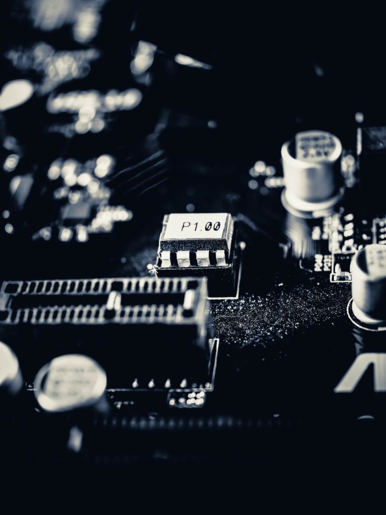 Silicon memory chips and wafers on a semiconductor production line in a cleanroom